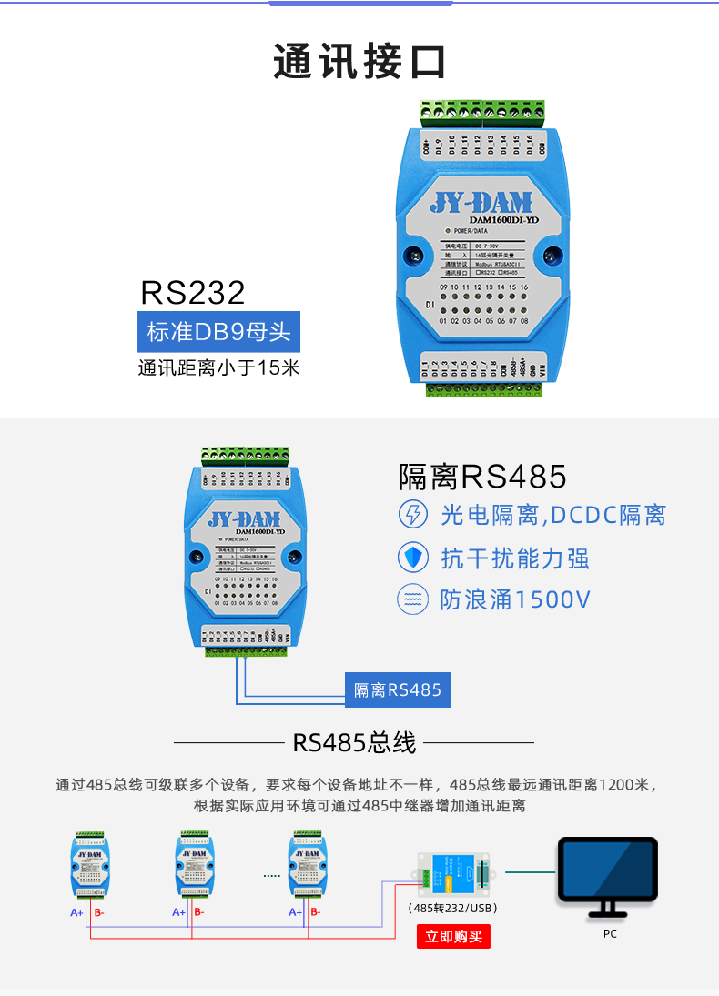 DAM-1600D-YD 工業(yè)級I/O模塊通訊接口