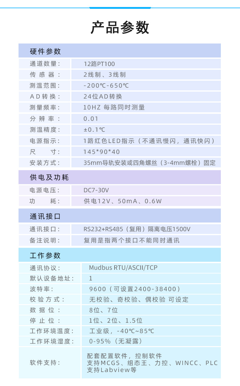 DAM-PT12  溫度采集模塊產(chǎn)品參數(shù)