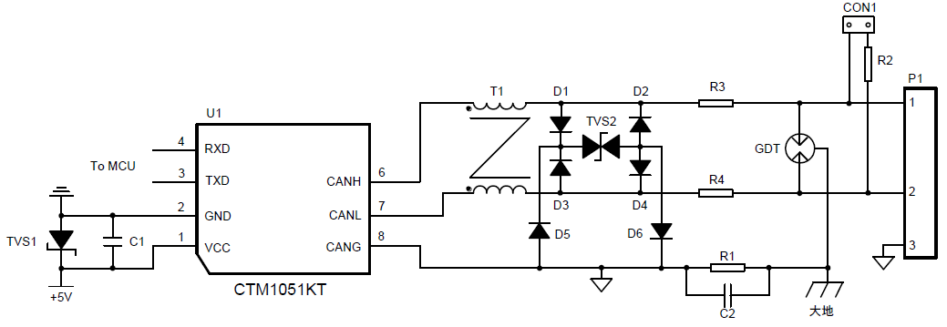 CAN總線推薦保護(hù)電路