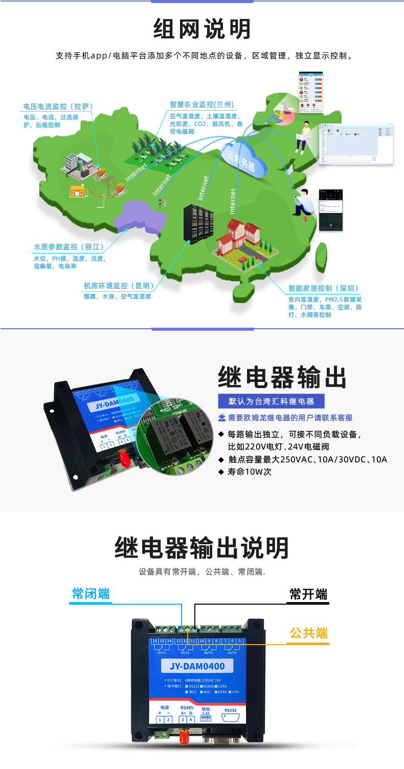 云平臺 GPRS-0400 遠(yuǎn)程智能控制器 繼電器輸出說明