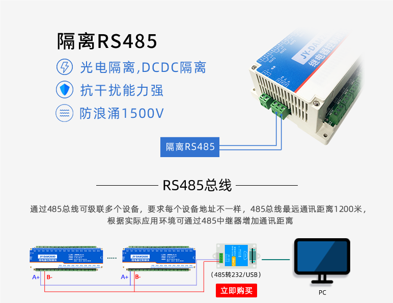 光電隔離，抗干擾能力強，DCDC隔離